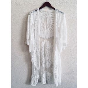 White lace cover up or shawl long jacket